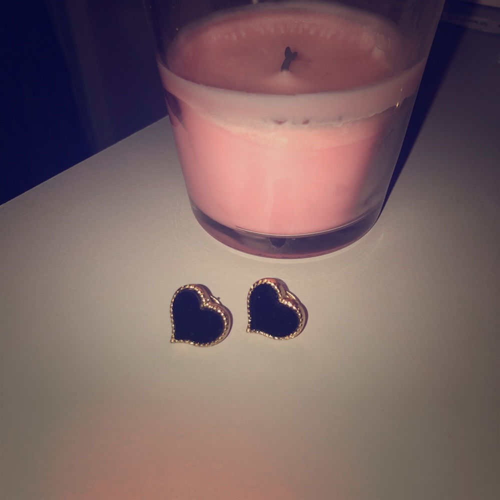 18K Gold Plated Black Heart Shaped Stud Earrings